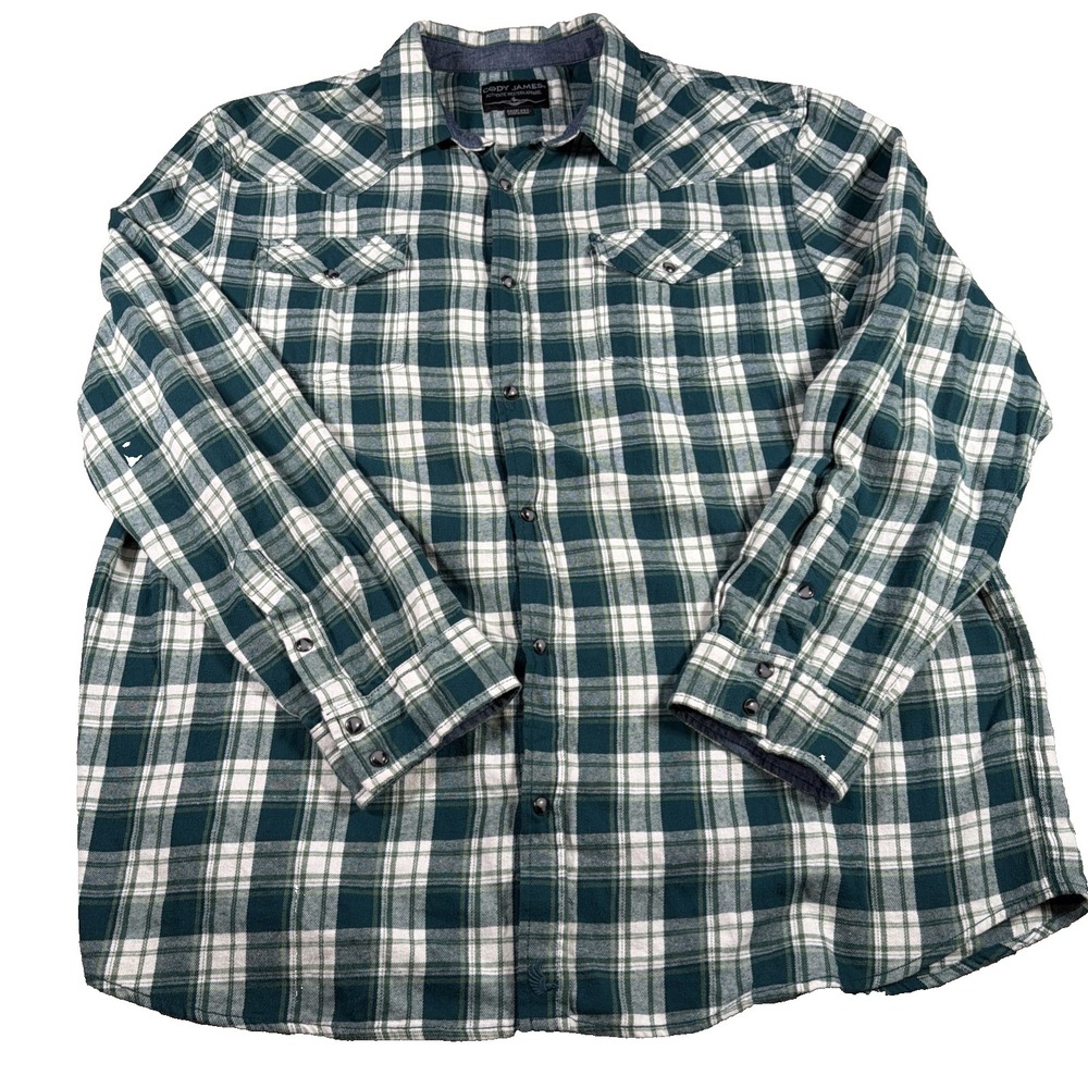 Cody James Mens Pearl Snap Long Sleeve Flannel Shirt 2XL Green Plaid Western